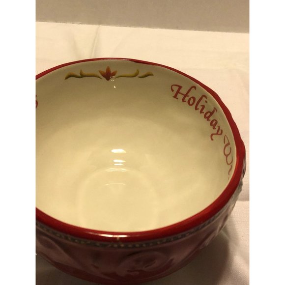 Fitz Floyd Damask Holiday Wishes Damask Holiday Sentiment Bowl NOS - Picture 3 of 4